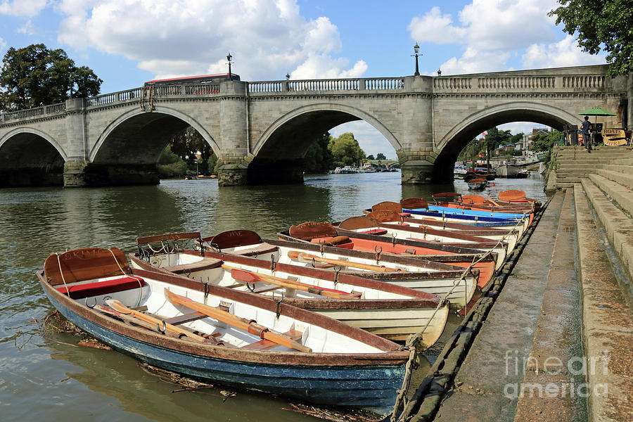 Rowing boats at Richmond Bridge UK Photograph by Julia Gavin