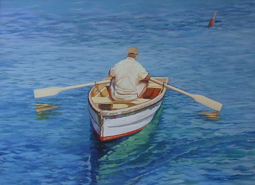 Row Boat Painting - Rowing by Michael McDougall