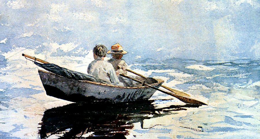 Winslow Homer Painting - Rowing The Boat by Winslow Homer