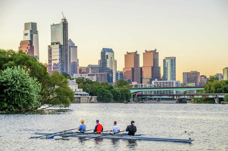 Rowing the Schuylkill - Philadelphia Cityscape Photograph by Bill Cannon