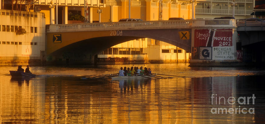 Rowing under the bridge Photograph by David Lee Thompson