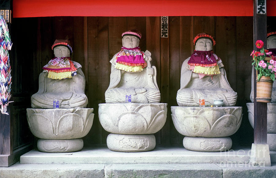 Buddha Photograph - Row of Jizo monk statues by Ulysse Pixel