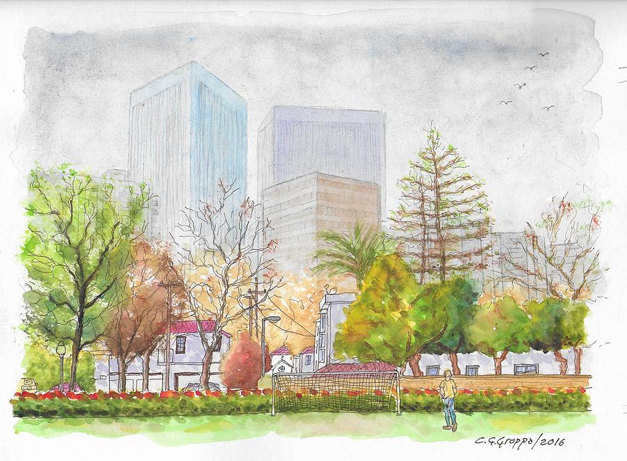 Roxbury Park in Beverly Hills with Century City in the background, CA Painting by Carlos G Groppa
