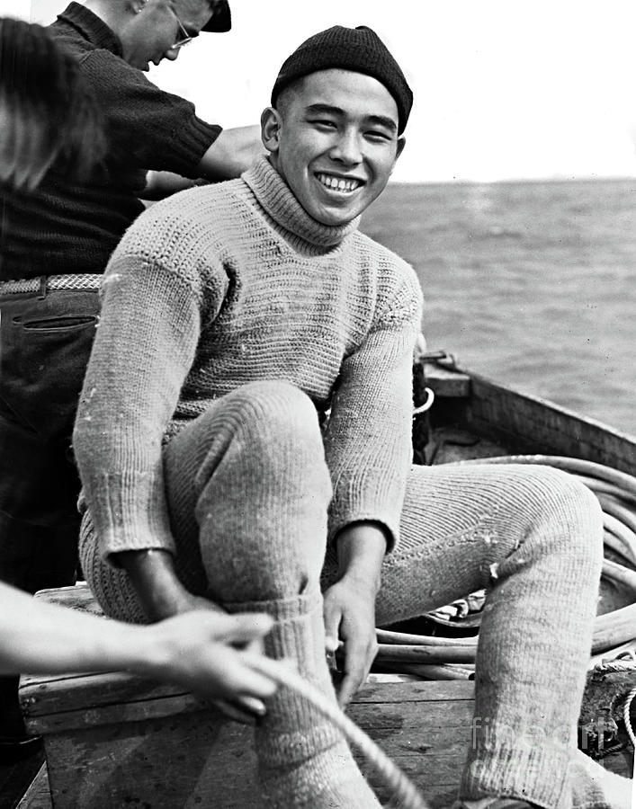 Roy Photograph - Roy Hattori Abalone diver in his  dive underwear. 1938 by Monterey County Historical Society