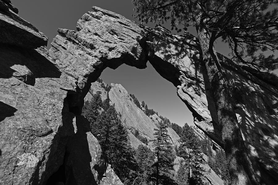 Royal Arch Trail Arch Boulder Colorado Black and White Photograph by Toby McGuire