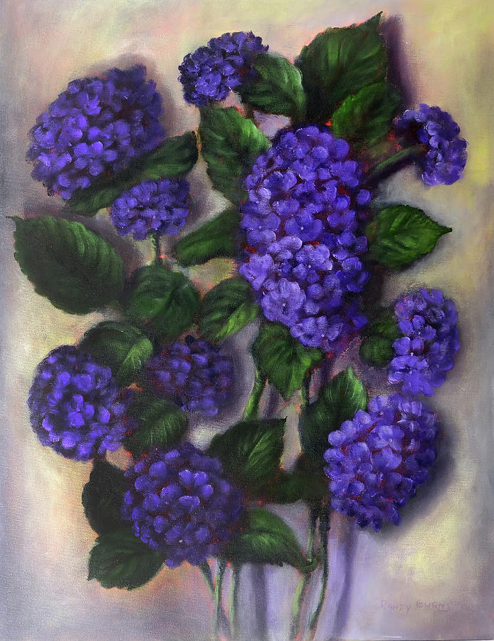Royal Blue Hydrangea Painting by Rand Burns