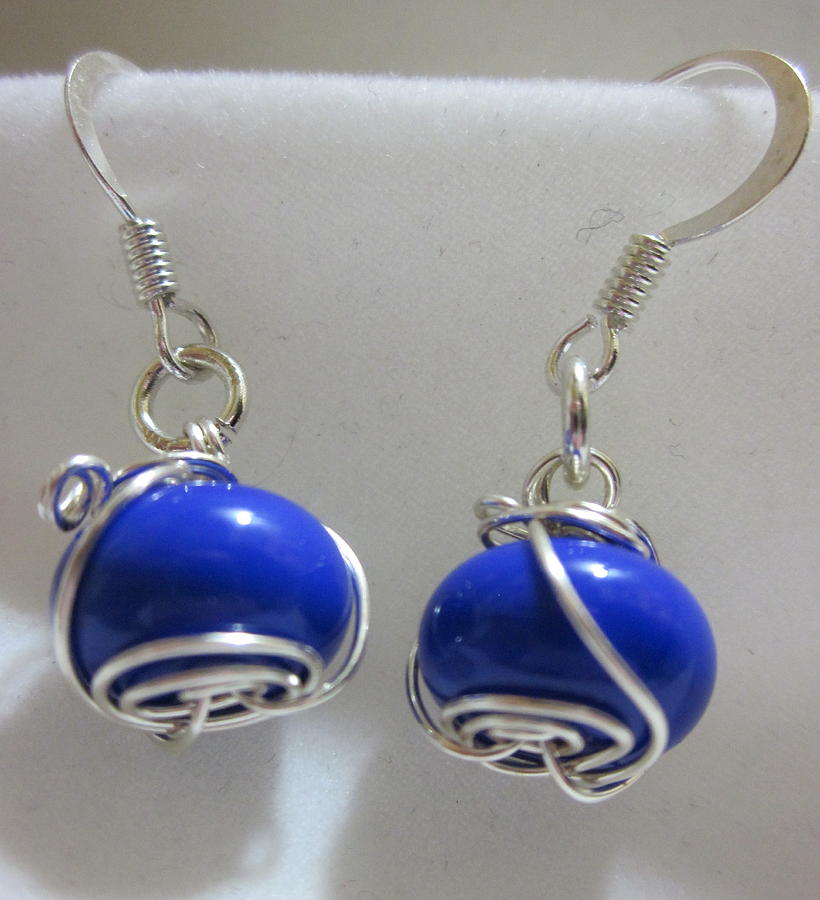 Jewelry Jewelry - Royal Blue Wire Wrapped Earrings by Janet  Telander