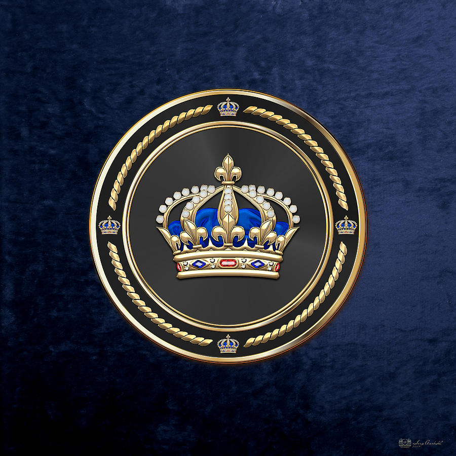 Royal Crown of France over Blue Velvet Digital Art by Serge Averbukh