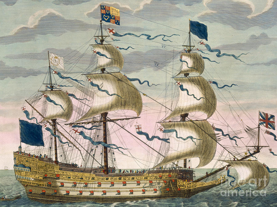 Boat Drawing - Royal flagship of the English fleet by Pierre Mortier