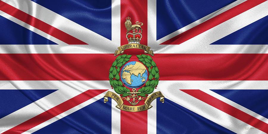 Royal Marines - R M Badge over British Flag Digital Art by Serge Averbukh