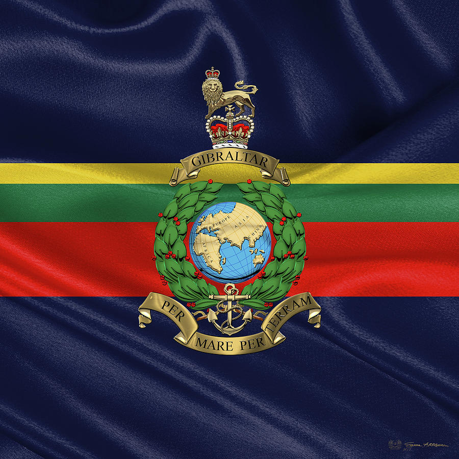 Royal Marines - R M Badge over Flag Digital Art by Serge Averbukh