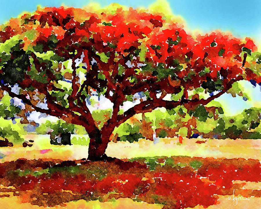 Poinciana Painting - Royal Red by Angela Treat Lyon