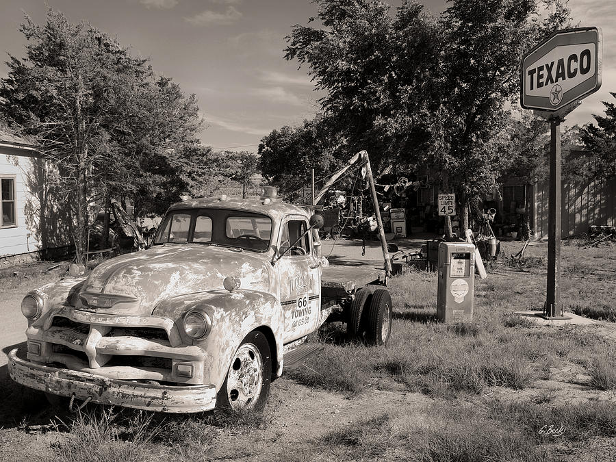 Rt 66 Towing, Monochrome Photograph by Gordon Beck