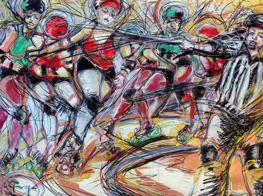 Sports Mixed Media - Rubber City Roller Girls by Terry Brown