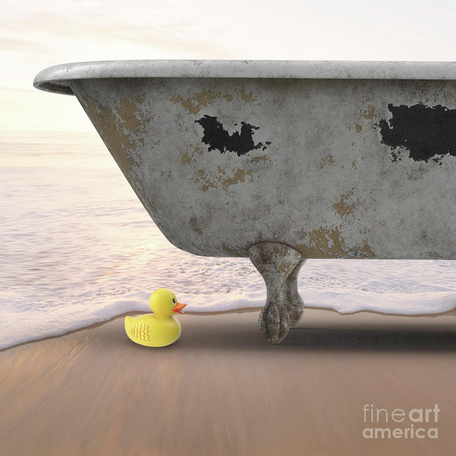 Rubber Ducky Bathtub Beach Surreal Digital Art by Edward Fielding