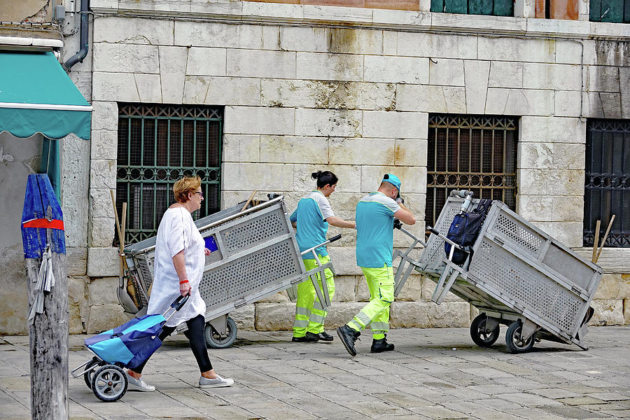 Rubbish Collection Personnel In Venice, Italy Photograph by Rick Rosenshein