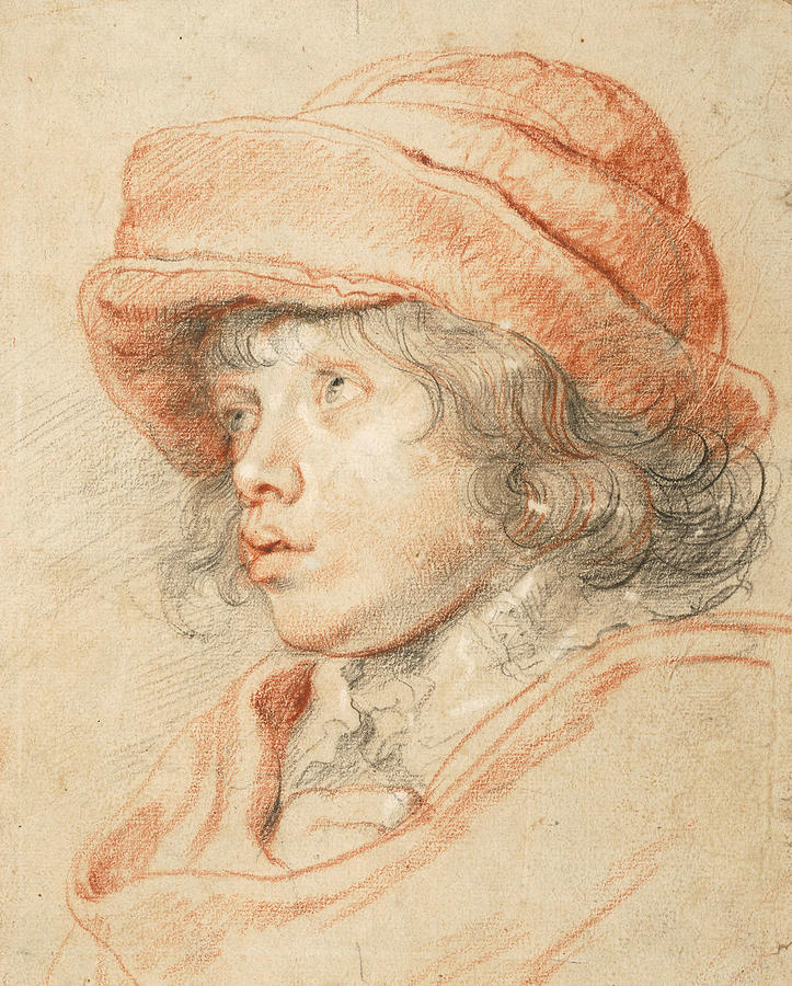 Rubenss Son Nicolaas Wearing a Red Felt Cap Drawing by Peter Paul Rubens