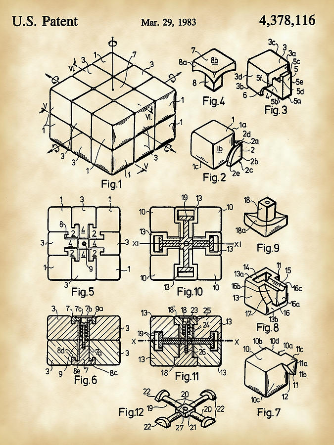 Rubiks Cube Patent 1983 - Vintage Digital Art by Stephen Younts