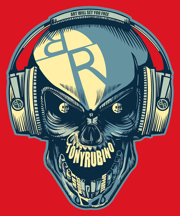 Rubino Skull In Headphones Painting by Tony Rubino