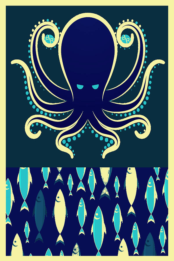 Rubino Zen Octopus Blue Painting by Tony Rubino
