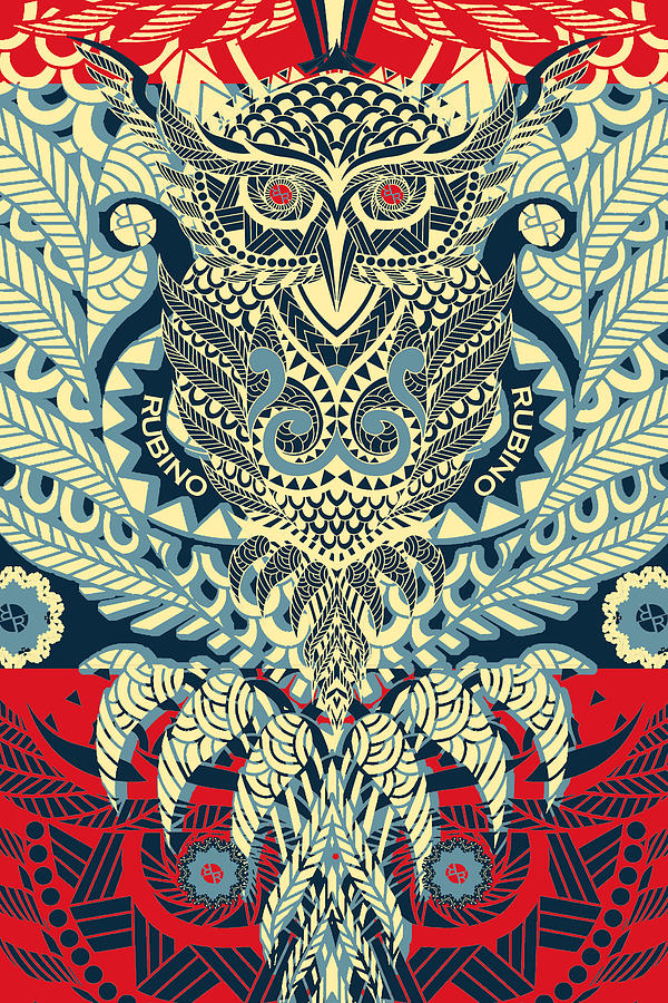 Rubino Zen Owl Blue Painting