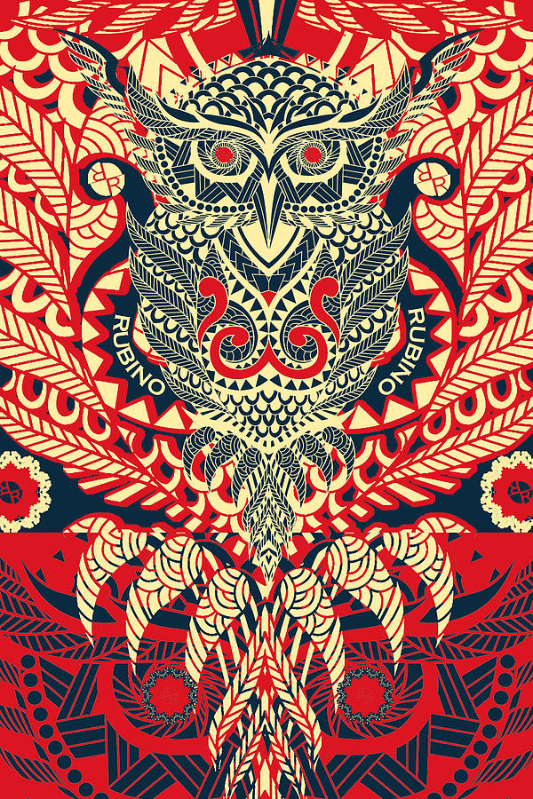 Rubino Zen Owl Red Painting by Tony Rubino