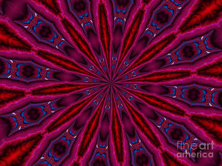 Abstract Digital Art - Ruby and Sapphire Fractal Mandala Kaleidoscope Abstract by Rose Santuci-Sofranko