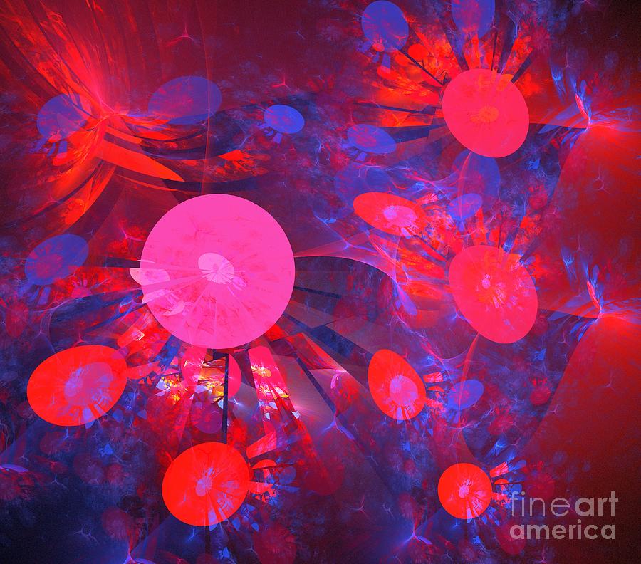 Abstract Digital Art - Ruby Blue Rays by Kim Sy Ok