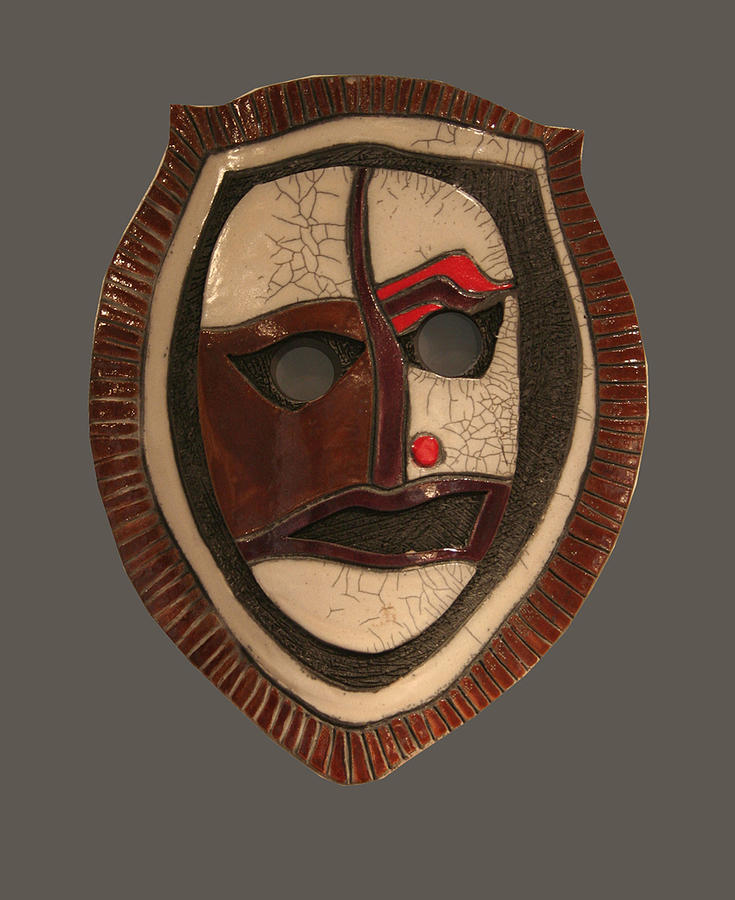 Raku Ceramic Art - Ruby Eyebrow Raku Mask by Susan Springer