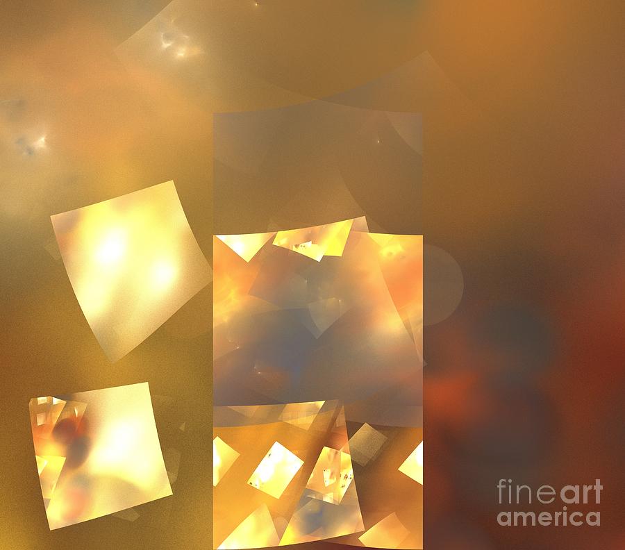 Abstract Digital Art - Ruby Gold Cubes by Kim Sy Ok