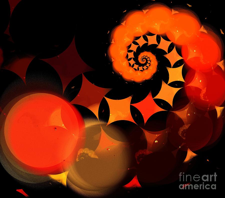 Abstract Digital Art - Ruby Orange Spiral by Kim Sy Ok