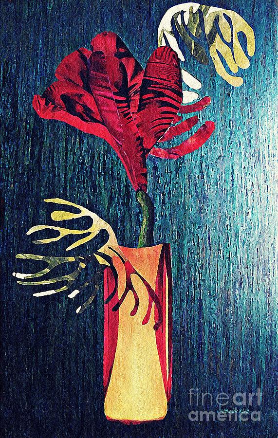 Ruby Red Flower Mixed Media