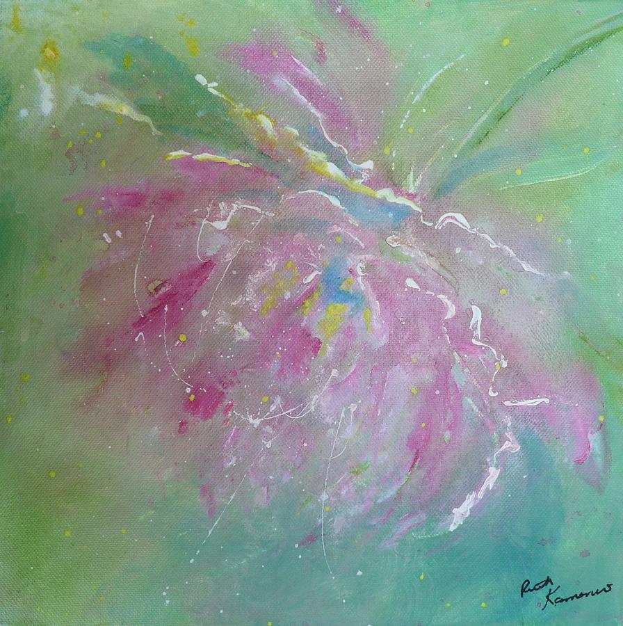 Ruby Red Peony Painting by Ruth Kamenev