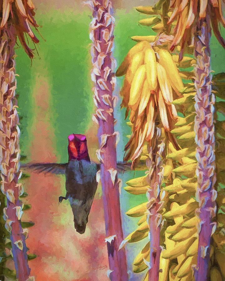 Ruby Throated Hummingbird Painting by David Wagner