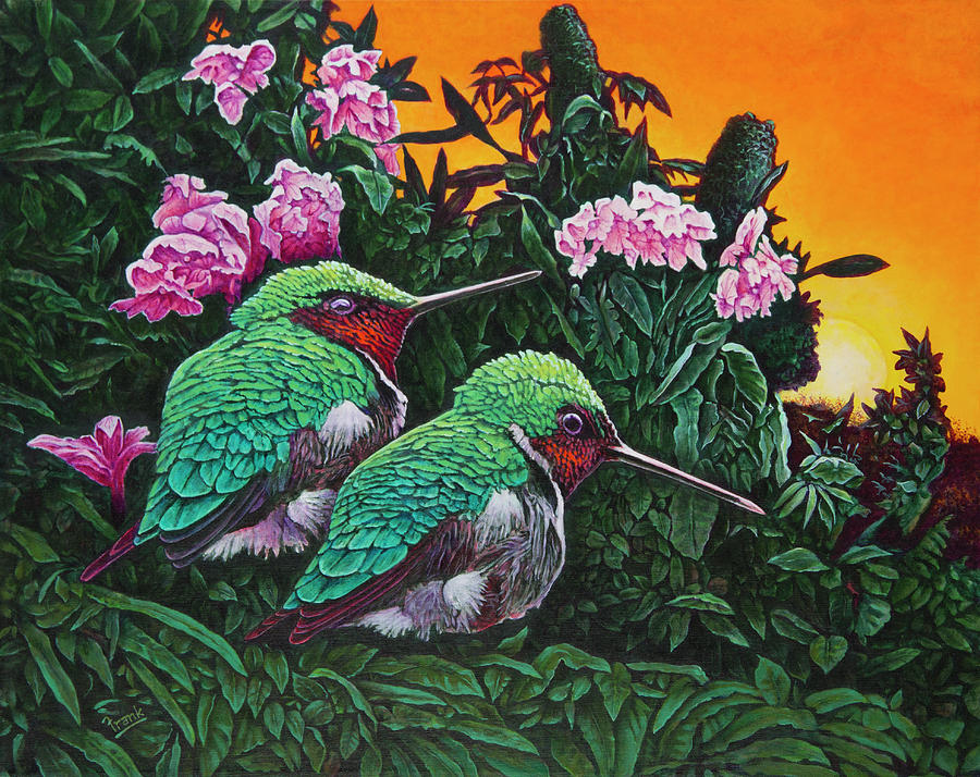 Ruby-throated Hummingbirds Painting by Michael Frank