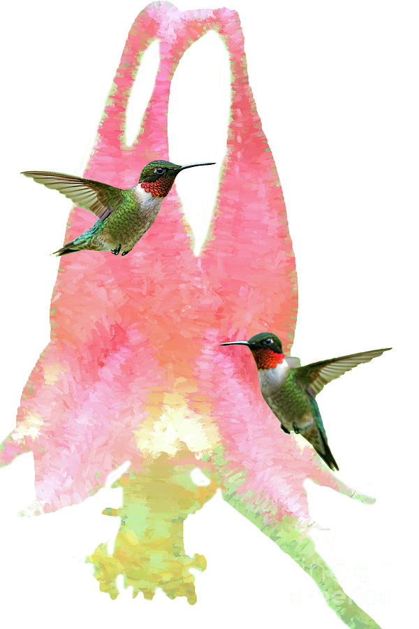 Ruby-throated Hummingbirds paintography with wild flower Photograph by Dan Friend