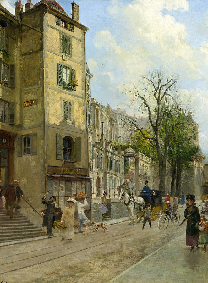 Rue de La Corraterie. Geneva Painting by Francois-Adolphe Grison