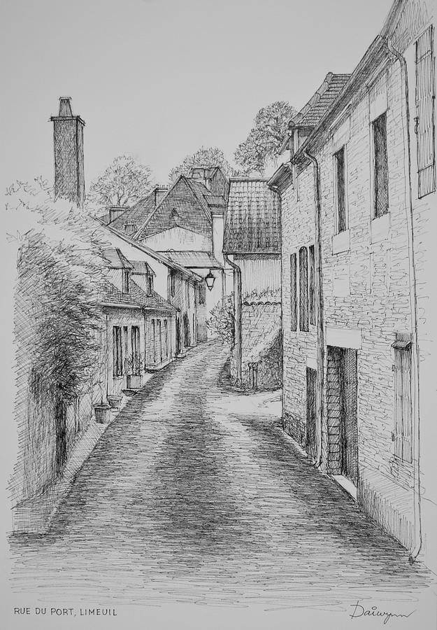 Rue Du Port Limeuil France Drawing by Dai Wynn