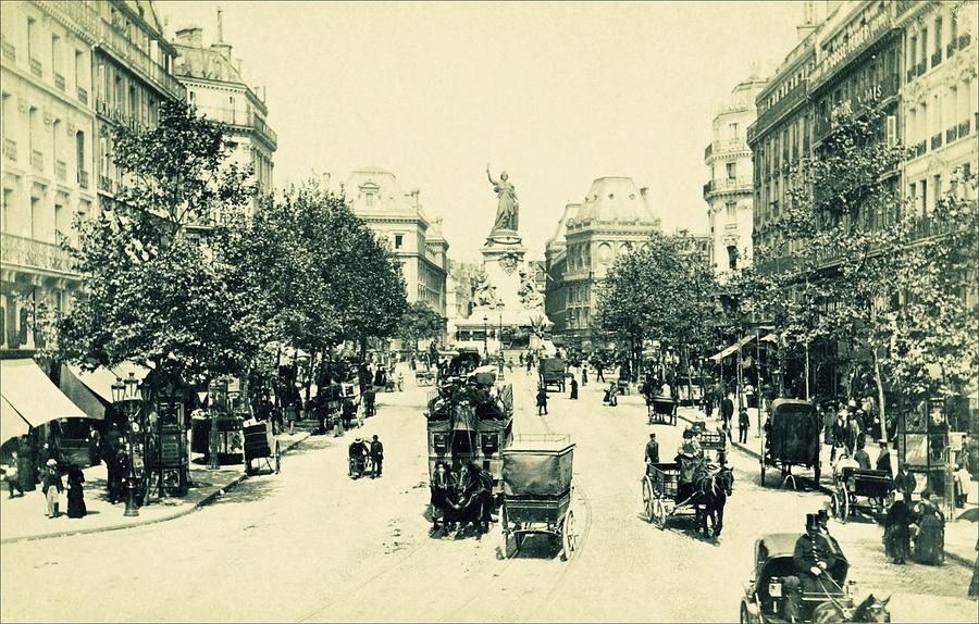 Rue du Temple and Place de la Republique, Paris ca 1900 Photograph by Vincent Monozlay