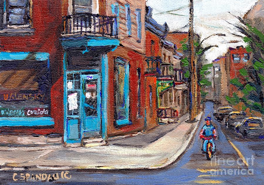 Rue Fairmount And Clark Wilensky Corner Deli Quebec Paintings Best Authentic Original Montreal Art Painting by Carole Spandau