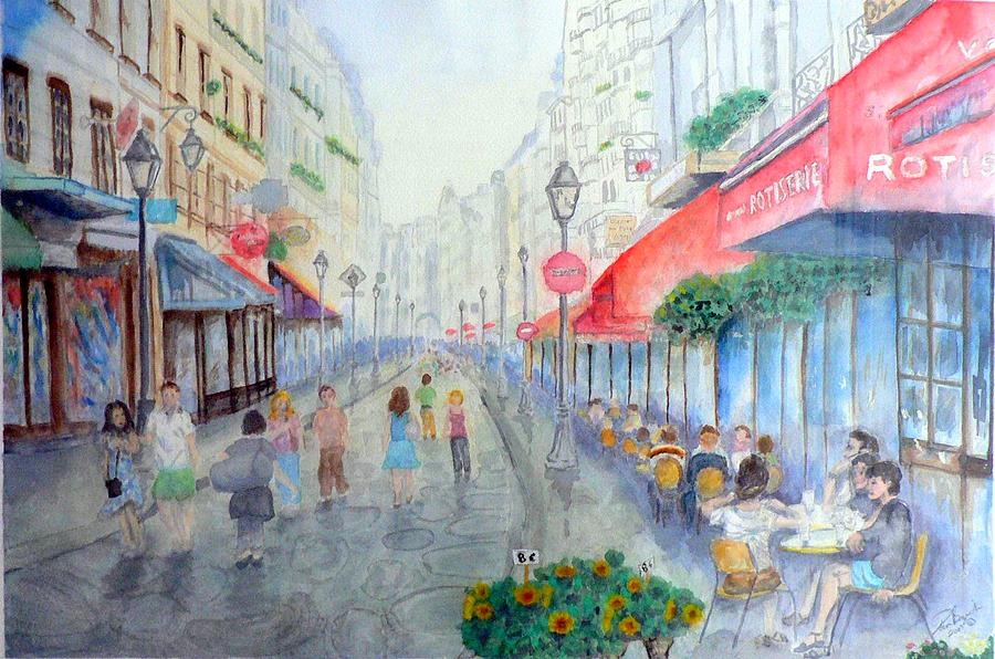 Sidewalk Cafes Painting - Rue Montorgueil Paris Right Bank by Dan Bozich