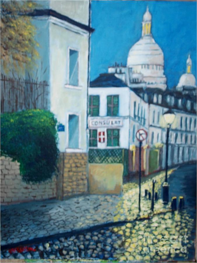 Rue Norvins, Paris Painting by Jean Pierre Bergoeing