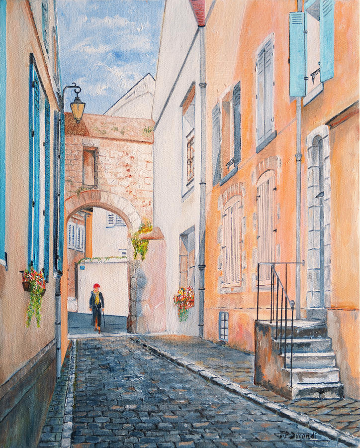 Rue Saint Yves - Chartres - France - Oil on canvas Painting by Jean-Pierre Ducondi
