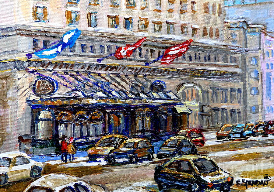 Rue Sherbrooke Montreal Scenes De Rue Hotel Ritz Carlton Petits Formats Tableaux A Vendre For Sale Painting by Carole Spandau