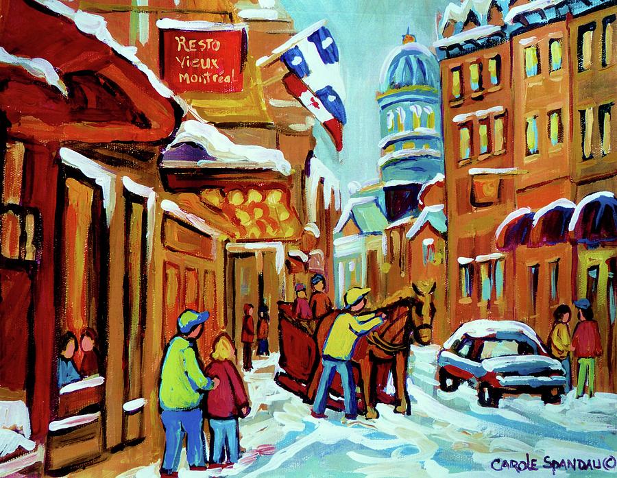 City Scene Painting - Rue St Paul Montreal Streetscene Cafes And Caleche by Carole Spandau