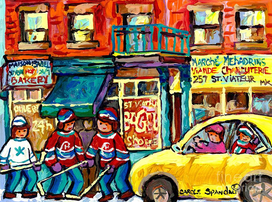 Rue St Viateur Colorful Montreal Stores And Hockey Art Painting For Sale Carole Spandau              Painting by Carole Spandau