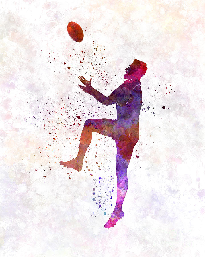 Rugby Man Player 01 In Watercolor Painting by Pablo Romero