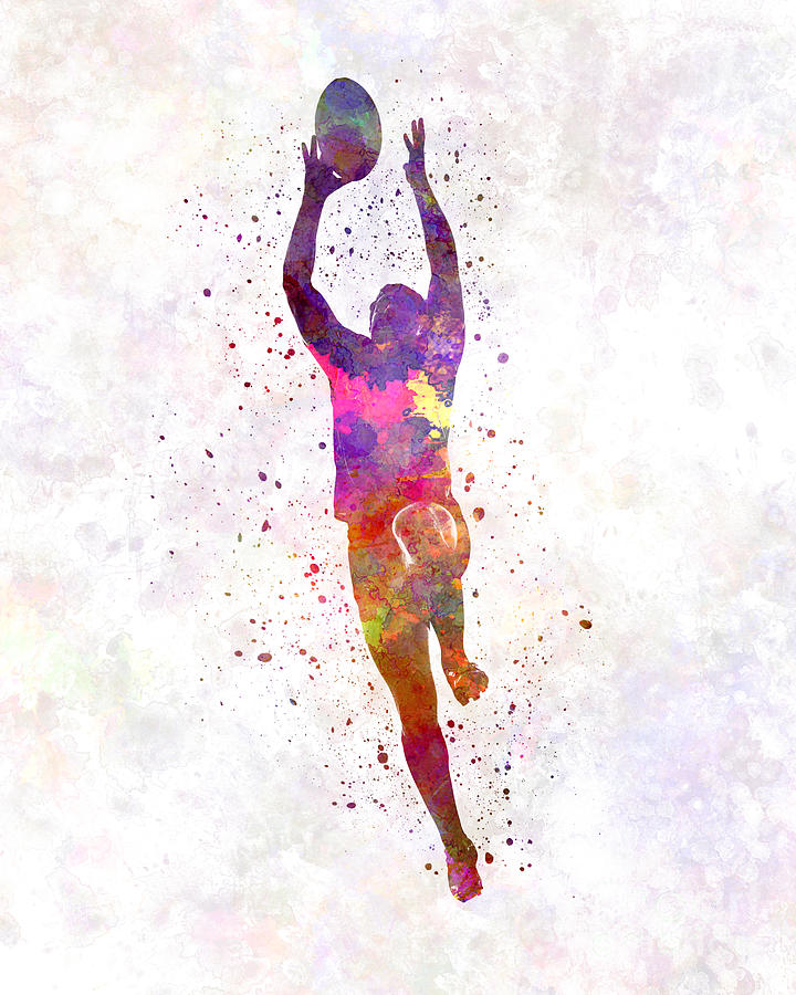 Rugby man player 03 in watercolor Painting by Pablo Romero - Fine Art ...