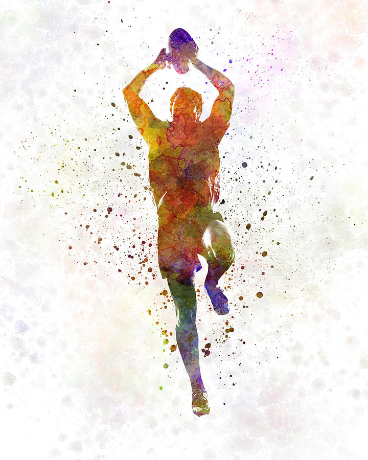 Rugby Man Player 04 In Watercolor Painting by Pablo Romero