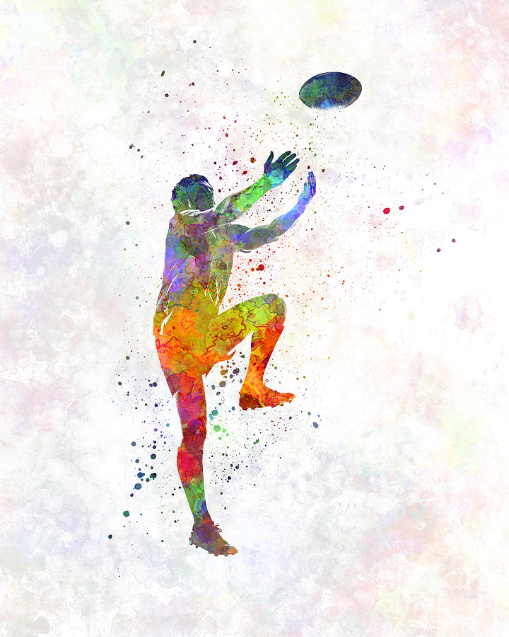 Rugby man player 05 in watercolor Painting by Pablo Romero